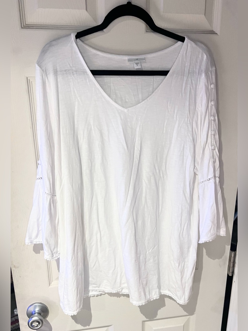 J. Jill White V-Neck Bell Sleeve Tunic Size XL